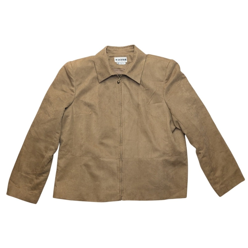 Joan Leslie Faux Suede Jacket Womens 18 Tan Full Zip Collared Lightweight Solid